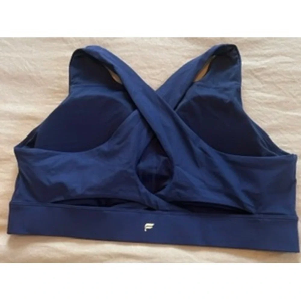 Fabletics Navy Blue High Neck Crisscross Back Sports Bra